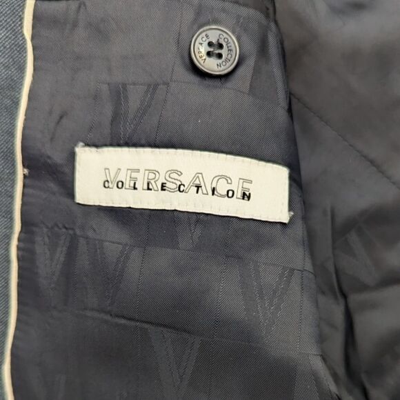 Versace Collection Men's 54R Wool & Silk Shiny Blue Two Button Blazer - Picture 6 of 7